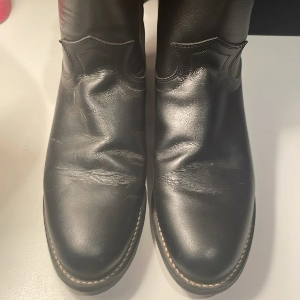 Justin Black Leather Roper Boots - Picture 2 of 5